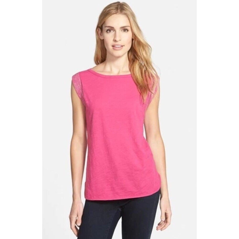 Michael Kors XL Radiant Pink Studded Cap Sleeve Cotton Jersey Top